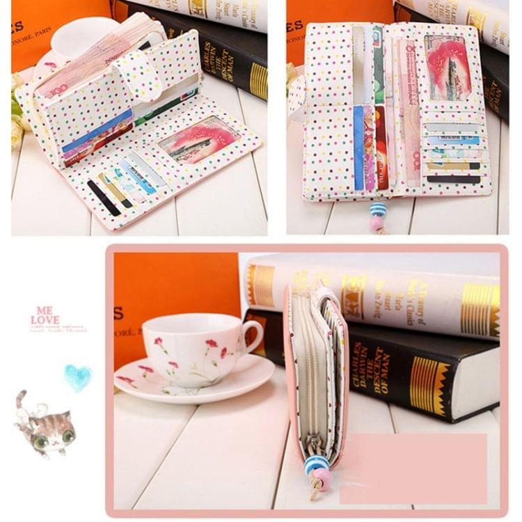 Fashion Dot Pattern 2-Folding Long Design PU Leather Zipper Wallet Coin Purse for Women(Black)