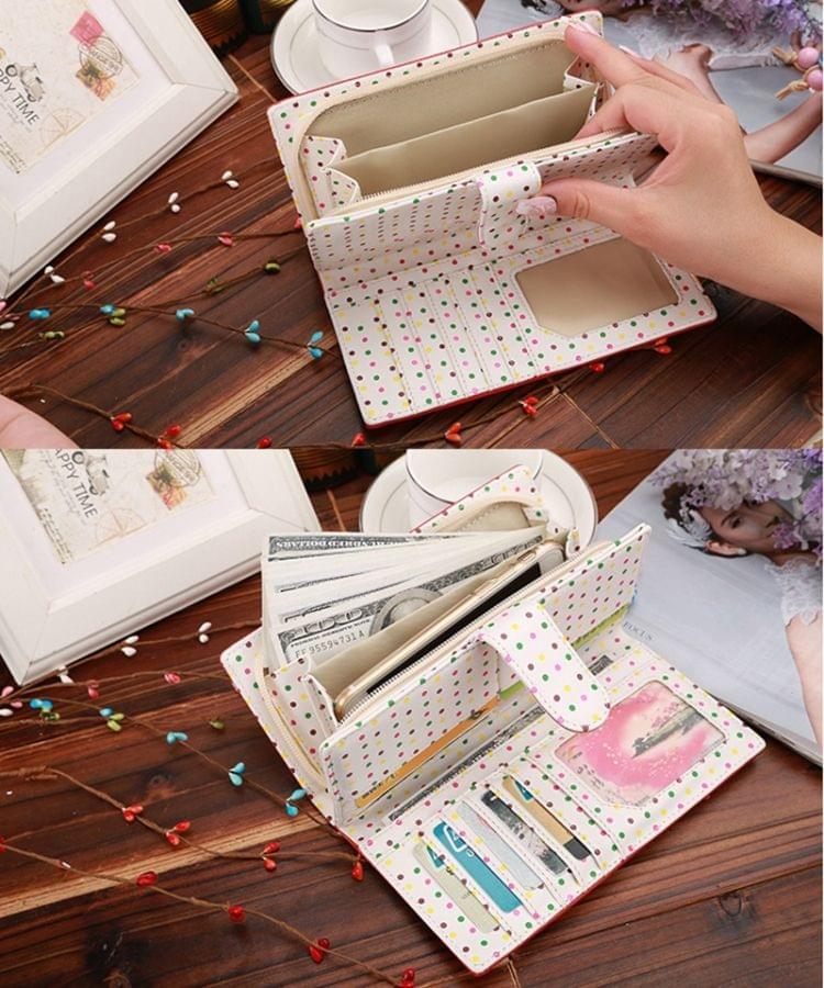 Fashion Dot Pattern 2-Folding Long Design PU Leather Zipper Wallet Coin Purse for Women(Black)