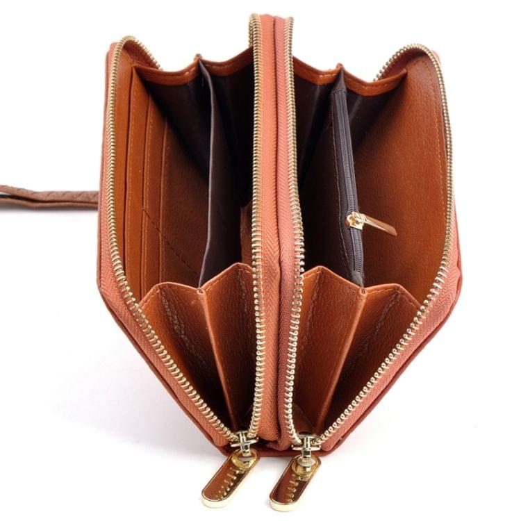 Women Long Wallet Genuine Leather Double Zipper Serpentine Embossing Clutch Bag Coin Purse Card Holder with Wristlet Strap(Green)