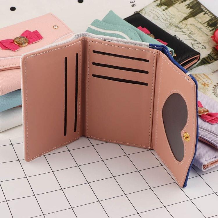 Women Short Wallet Candy Color Bow Knot Clutch Purse Fashion Wallet(Pink)