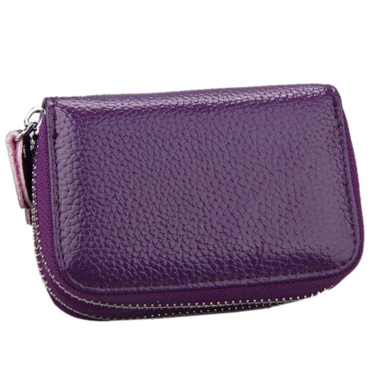 Genuine Cowhide Leather Dual Layer Solid Color Zipper Card Holder Wallet Coin Purse Card Bag Protect Case with Card Slots & Coin Position, Size: 10.5*7.0*4.0cm(Purple)