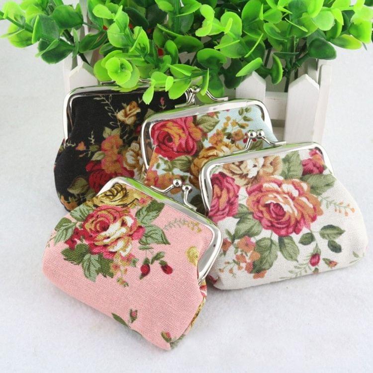 4 PCS Women Coin Purse Retro Flower Clutch Hasp Purse(Black)