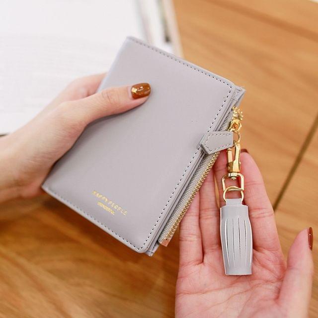 Brief Design Bifold Tassel Women Wallet PU Leather Short Credit Card Holder Purse(Pink)