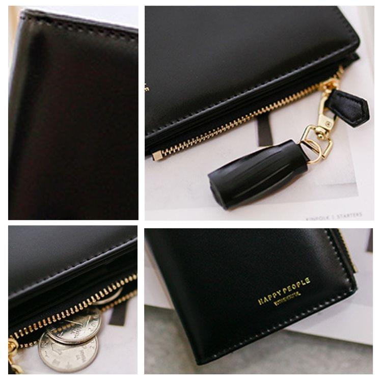 Brief Design Bifold Tassel Women Wallet PU Leather Short Credit Card Holder Purse(Pink)