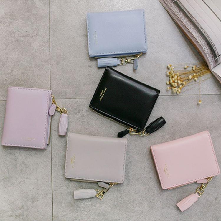 Brief Design Bifold Tassel Women Wallet PU Leather Short Credit Card Holder Purse(Pink)