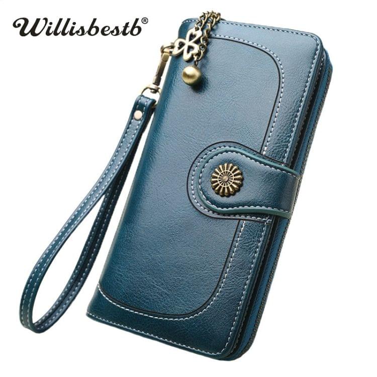 Vintage Button Phone Purses Women Wallets Female Purse Leather Brand Retro Ladies Long Zipper Woman Wallet Card Clutch(Long wine)