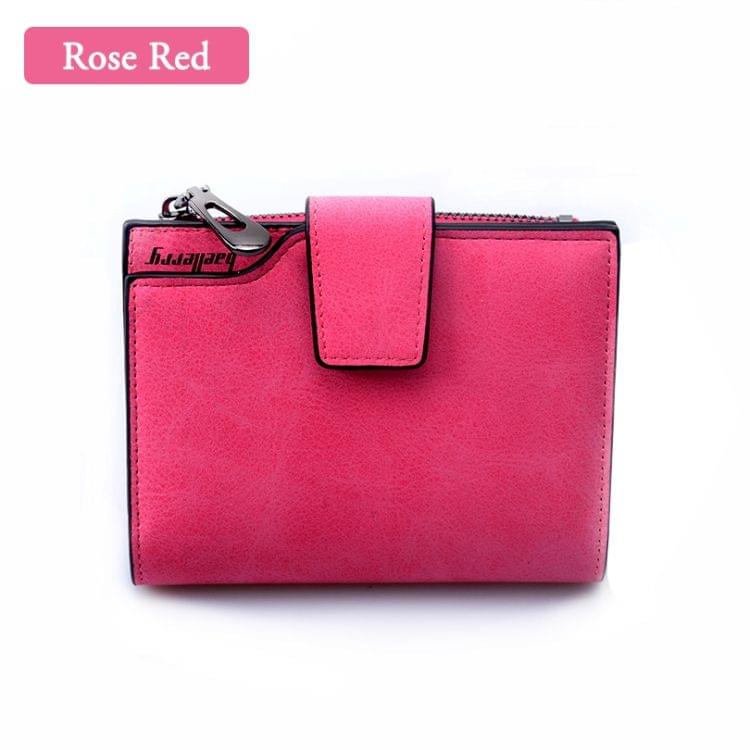 Women Vintage Fashion Short Leather Zipper Wallet Coin Pocket(Rose Red)