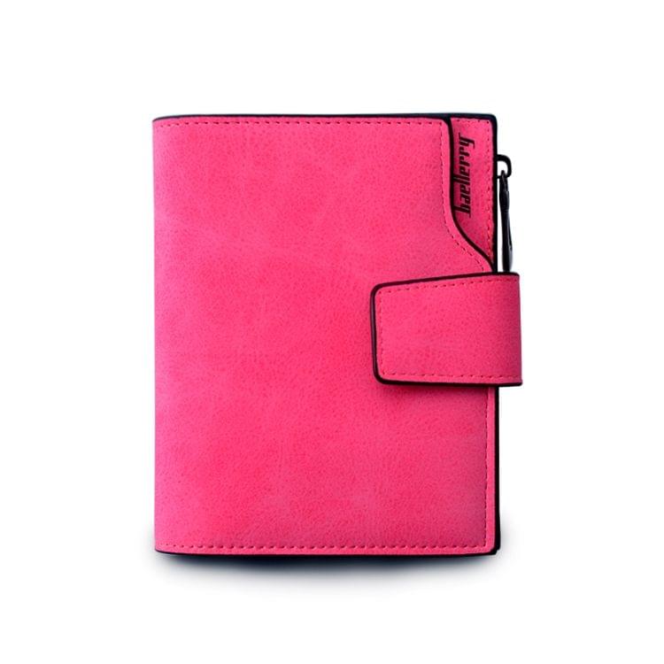 Women Vintage Fashion Short Leather Zipper Wallet Coin Pocket(Rose Red)