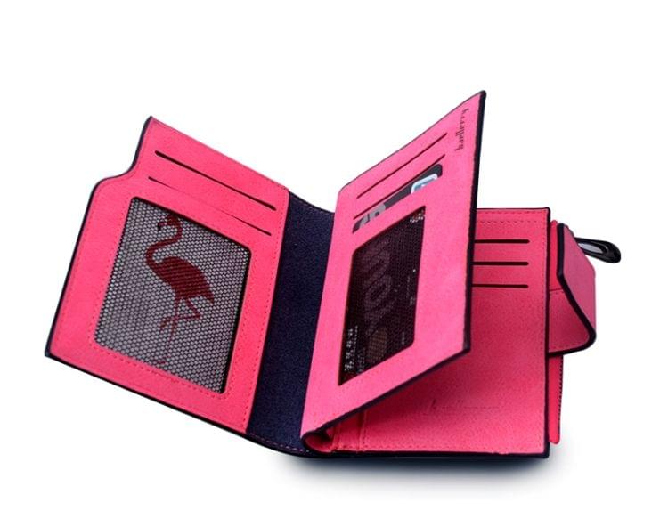 Women Vintage Fashion Short Leather Zipper Wallet Coin Pocket(Rose Red)
