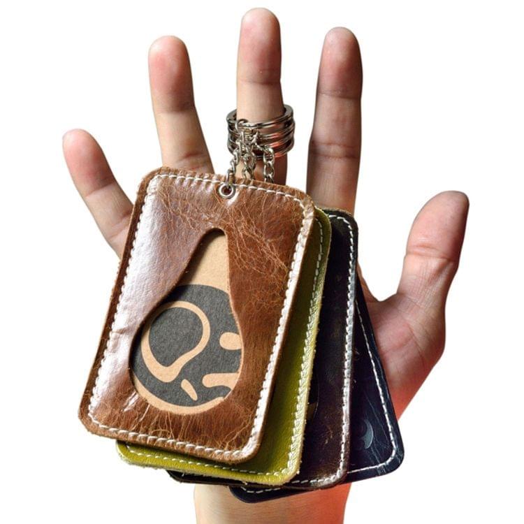 3 PCS XIAO YUAN XIANG Cowhide Genuine Leather Bus Card Sleeve Credit Card Access Card Holder with Keychain, Size: 8.5cm x 5.4cm, Random Color Delivery