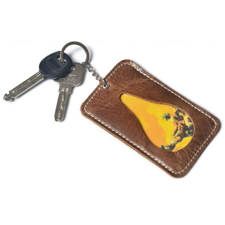 3 PCS XIAO YUAN XIANG Cowhide Genuine Leather Bus Card Sleeve Credit Card Access Card Holder with Keychain, Size: 8.5cm x 5.4cm, Random Color Delivery