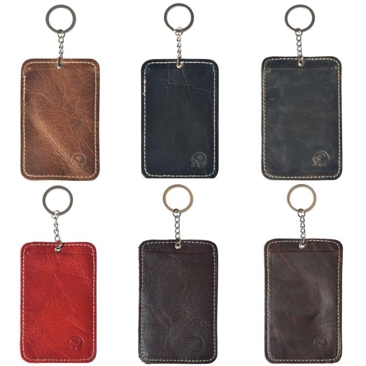 3 PCS XIAO YUAN XIANG Cowhide Genuine Leather Bus Card Sleeve Credit Card Access Card Holder with Keychain, Size: 8.5cm x 5.4cm, Random Color Delivery