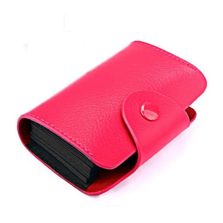 KB39 Simple Fashion Genuine leather Organ Card Bag Candy Color Card Package(Magenta)