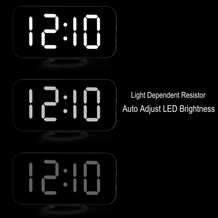 Multifunction Creative Mirror Reflective LED Display Alarm Clock with Snooze Function & 2 USB Charge Port(White)