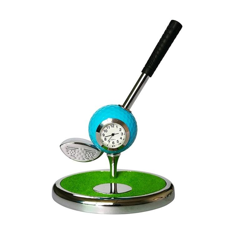Metal Ball Pen Creative Golf Club Clock Wooden Pen Holder (Blue)