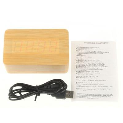 Red Number USB / Battery Wooden Clock with Voice Control (Alternately display time, month & date and temperature)(Red)