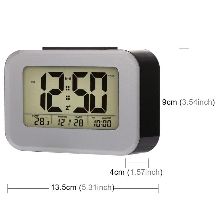 Multi-functional Large Screen Smart Light LCD Alarm Clock with Time & Date & 12/24 Hours Setting (Black)