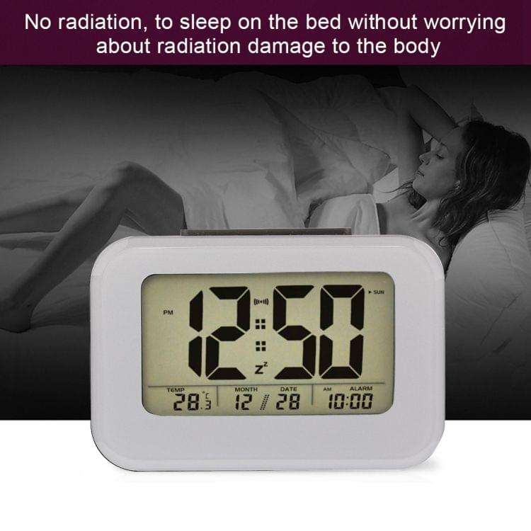 Multi-functional Large Screen Smart Light LCD Alarm Clock with Time & Date & 12/24 Hours Setting (Black)