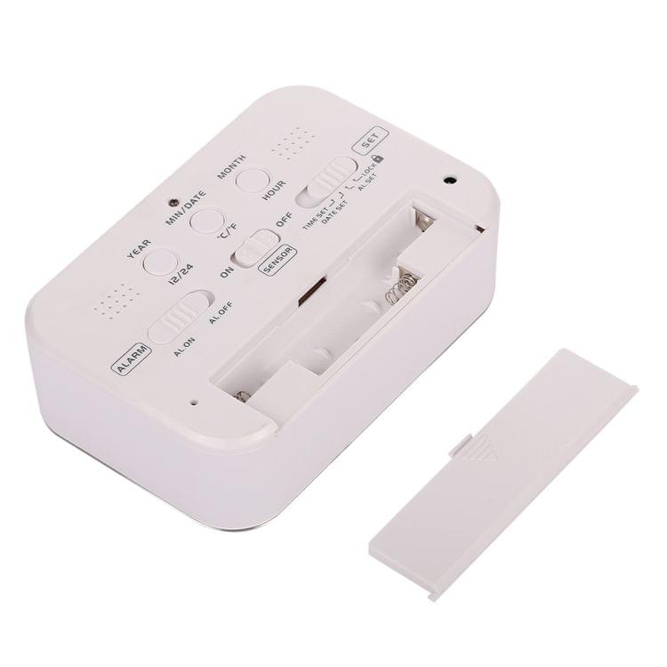 Multi-functional Large Screen Smart Light LCD Alarm Clock with Time & Date & 12/24 Hours Setting (White)