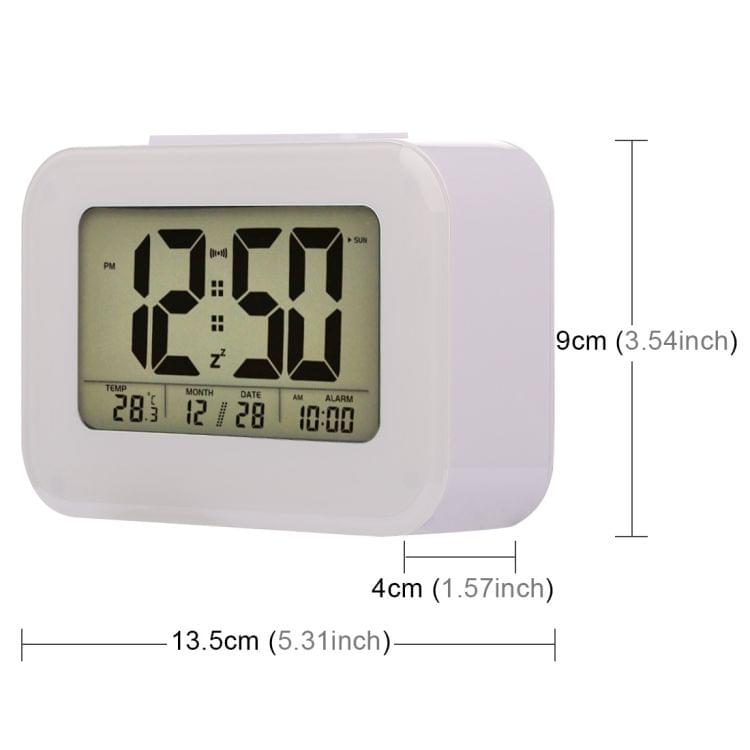 Multi-functional Large Screen Smart Light LCD Alarm Clock with Time & Date & 12/24 Hours Setting (White)