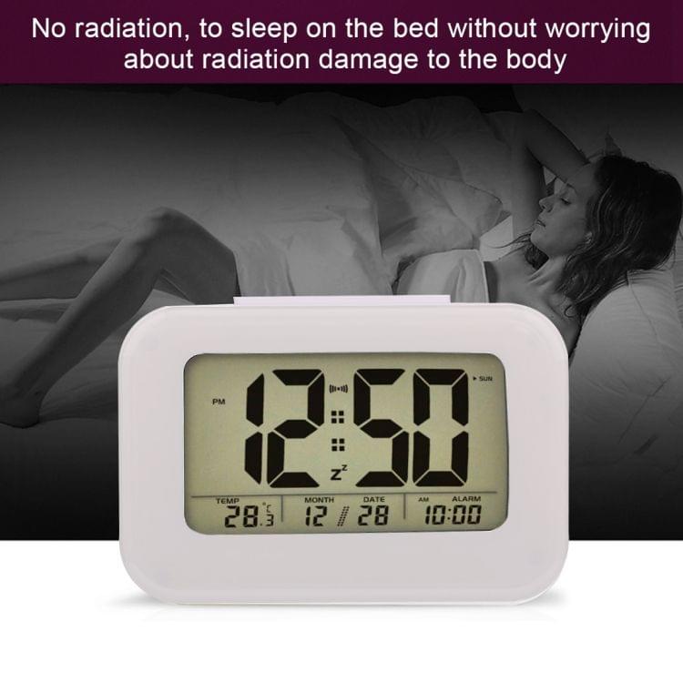 Multi-functional Large Screen Smart Light LCD Alarm Clock with Time & Date & 12/24 Hours Setting (White)
