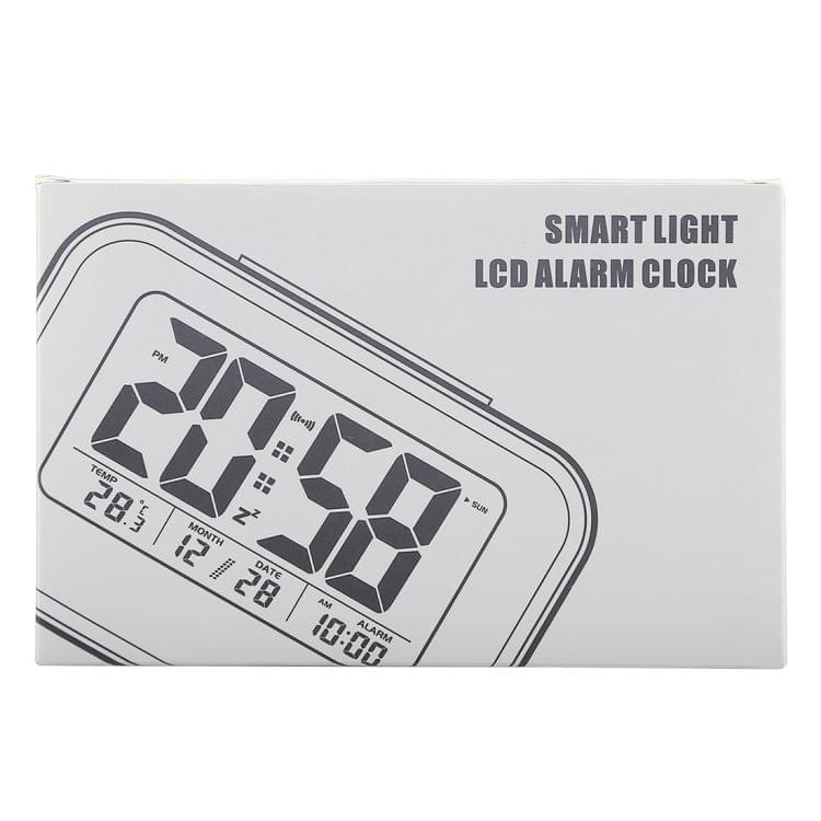 Multi-functional Large Screen Smart Light LCD Alarm Clock with Time & Date & 12/24 Hours Setting (White)