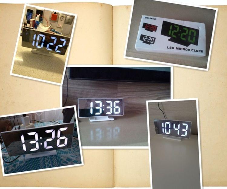 Multi-function Large Screen Electronic Clock Mute LED Mirror Alarm Clock(White Light with Black Frame)