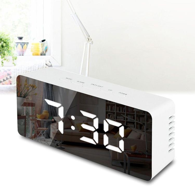 LED Mirror Alarm Clock Digital Snooze Table Clock Electronic Time Temperature Large Display with Wake Up Light Blue Light