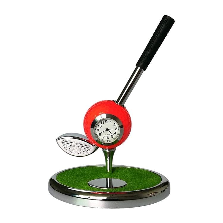 Metal Ball Pen Creative Golf Club Clock Wooden Pen Holder (Orange)