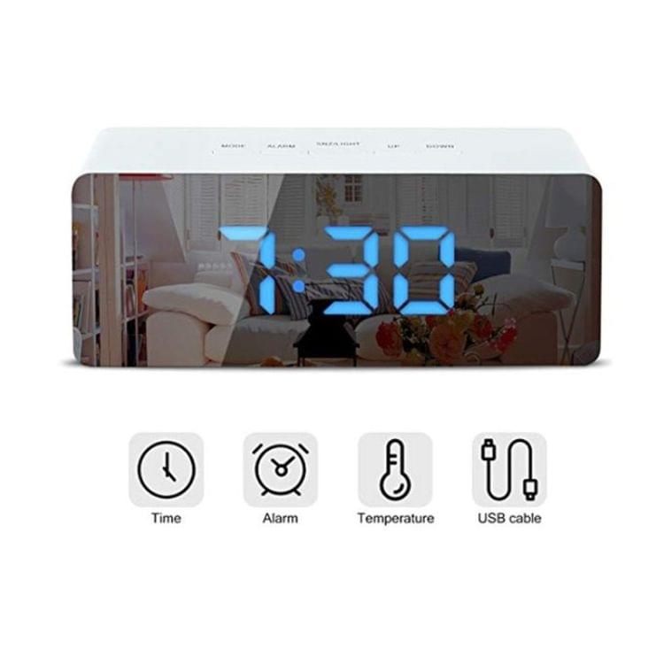 LED Mirror Alarm Clock Digital Snooze Table Clock Electronic Time Temperature Large Display with Wake Up Light White Light