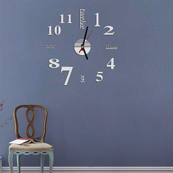 Lovelife WC37130 Acrylic English Digital DIY Stereo Wall Clock Wall Stick Clock (Silver)