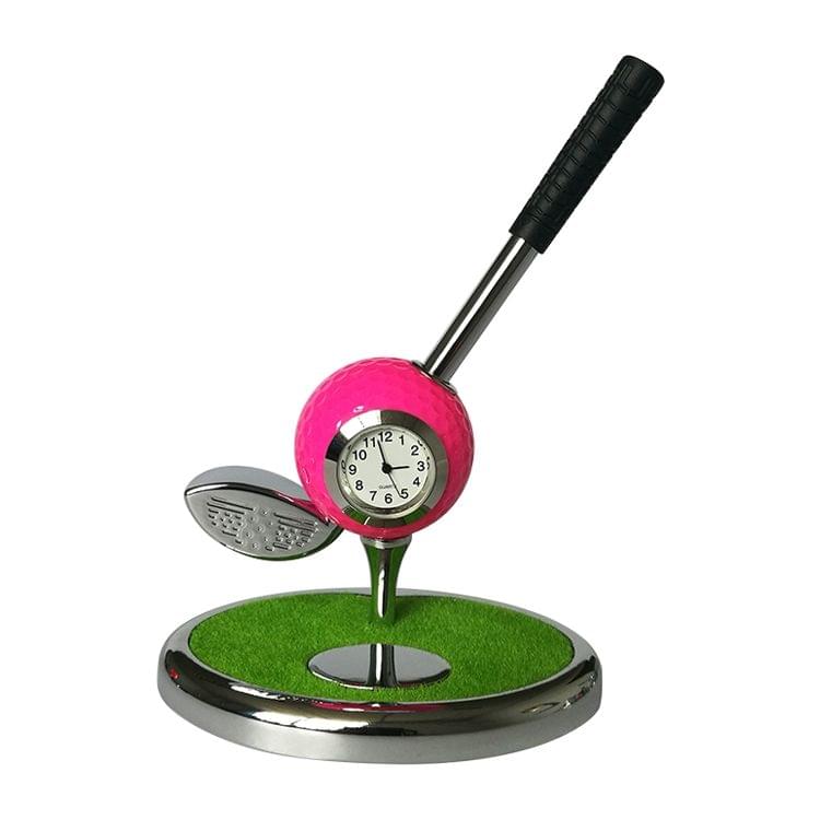Metal Ball Pen Creative Golf Club Clock Wooden Pen Holder (Rose Red)