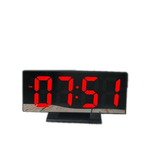 Multi-function Large Screen Electronic Clock Mute LED Mirror Alarm Clock(Red Light with Black Frame)