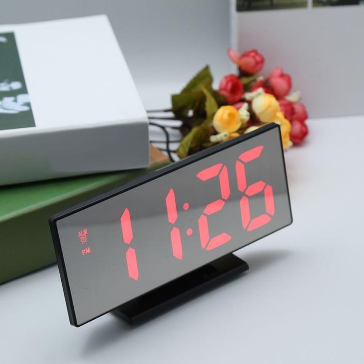 Multi-function Large Screen Electronic Clock Mute LED Mirror Alarm Clock(Red Light with Black Frame)