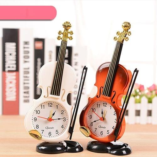 Multi-functional Originality Violin Electronics Pointer Alarm Clock with Pen Holder (White)