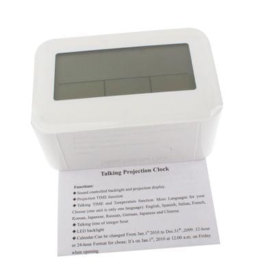Sound Controlled Talking Time Projection Clock with Calendar and Temperature LCD Display(White)