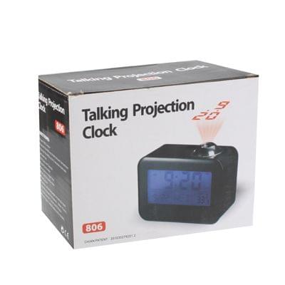 Sound Controlled Talking Time Projection Clock with Calendar and Temperature LCD Display(White)