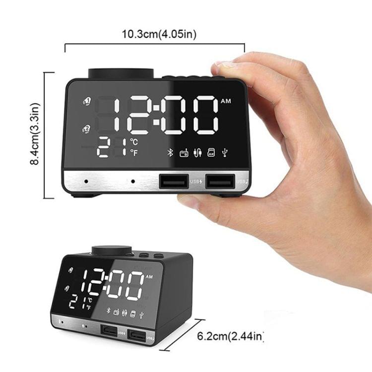 K11 Bluetooth Alarm Clock Speaker Creative Digital Music Clock Display Radio with Dual USB Interface, Support U Disk / TF Card / FM / AUX, EU Plug(Black)