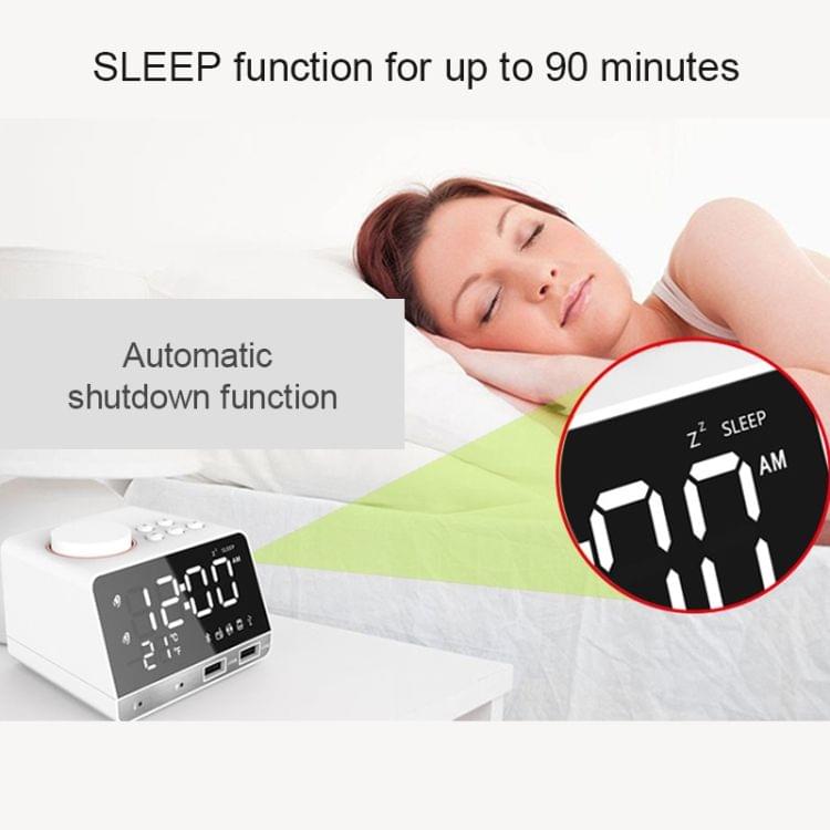 K11 Bluetooth Alarm Clock Speaker Creative Digital Music Clock Display Radio with Dual USB Interface, Support U Disk / TF Card / FM / AUX, EU Plug(Black)