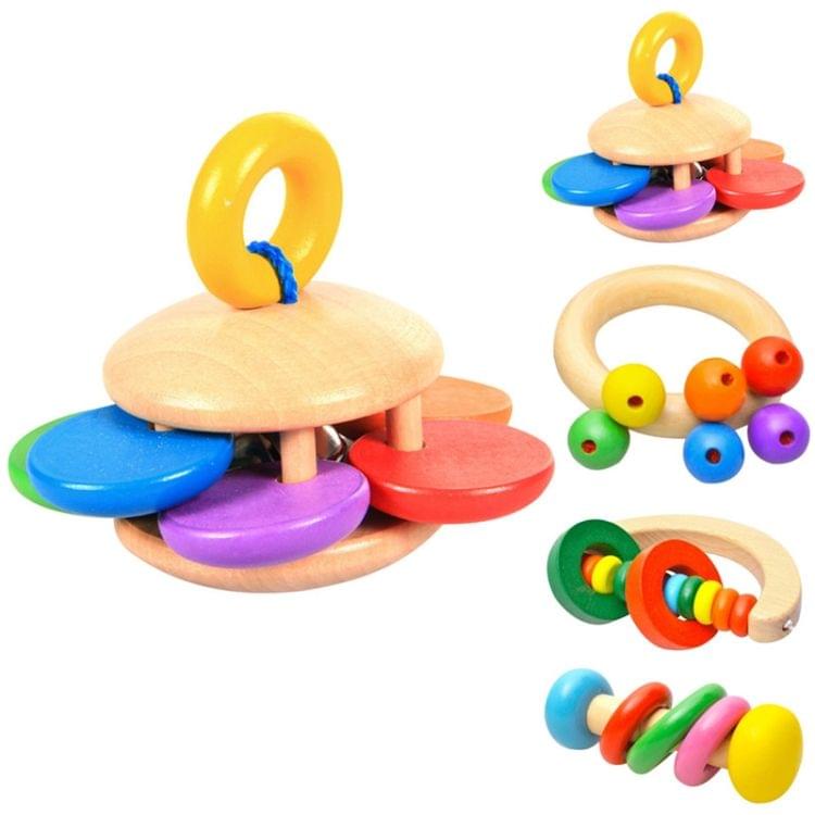 Baby Wooden Rattle Bell Toys Infant Handbell Rattles Kids Musical Instrument Educational Toy Funny Newborns Handle Bells Toys(Flower pattern)