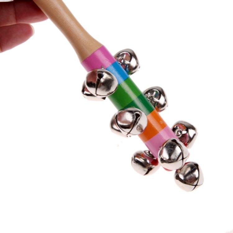 Baby Cute Jingle Rattles Toys Rainbow Pram Crib Handle Wooden Bell Stick Shake Toys Newborn Baby Rattle Sound Toys(As show)