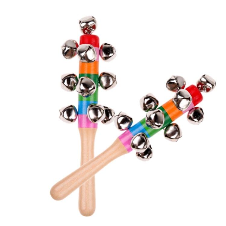 Baby Cute Jingle Rattles Toys Rainbow Pram Crib Handle Wooden Bell Stick Shake Toys Newborn Baby Rattle Sound Toys(As show)