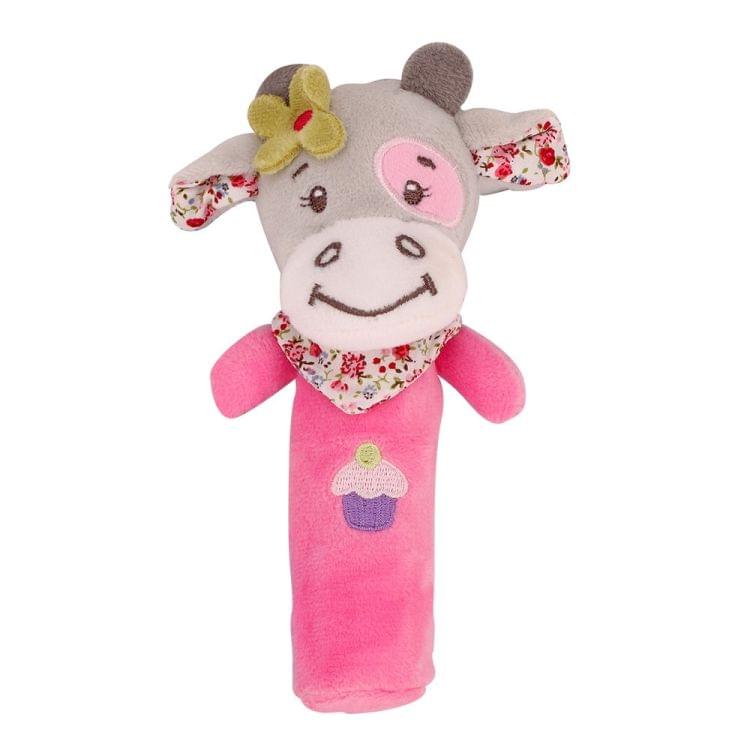 Cartoon Animal Hand Bell Rattle Interactive Toy Child Comfort Hand Grabbing Soft Plush Baby Toy(Pink Cow)