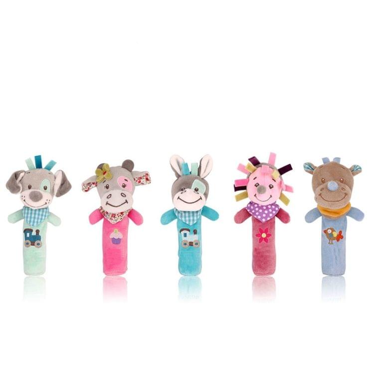 Cartoon Animal Hand Bell Rattle Interactive Toy Child Comfort Hand Grabbing Soft Plush Baby Toy(Pink Cow)