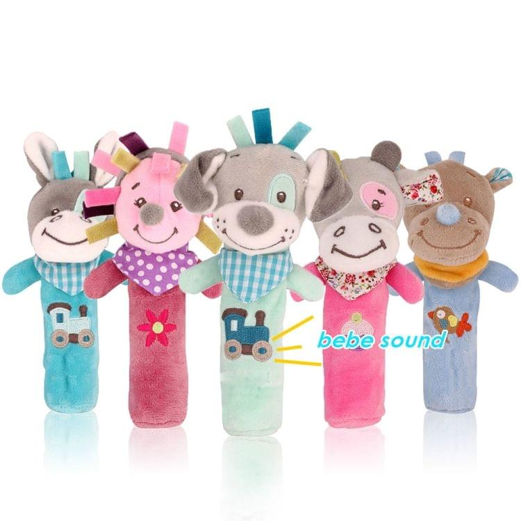 Cartoon Animal Hand Bell Rattle Interactive Toy Child Comfort Hand Grabbing Soft Plush Baby Toy(Pink Cow)