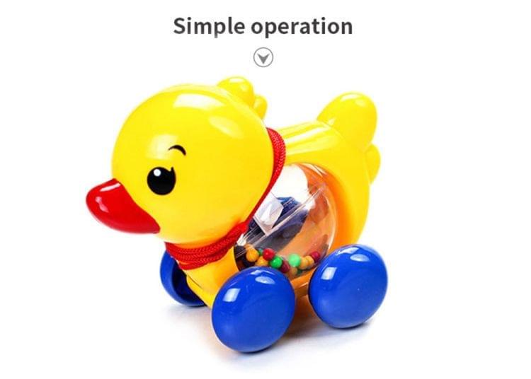 Baby Rattles Pull rope Duck Animals Hand Jingle Shaking Bell Car Rattles Toys Music Handbell for Kids(Yellow model 130g)