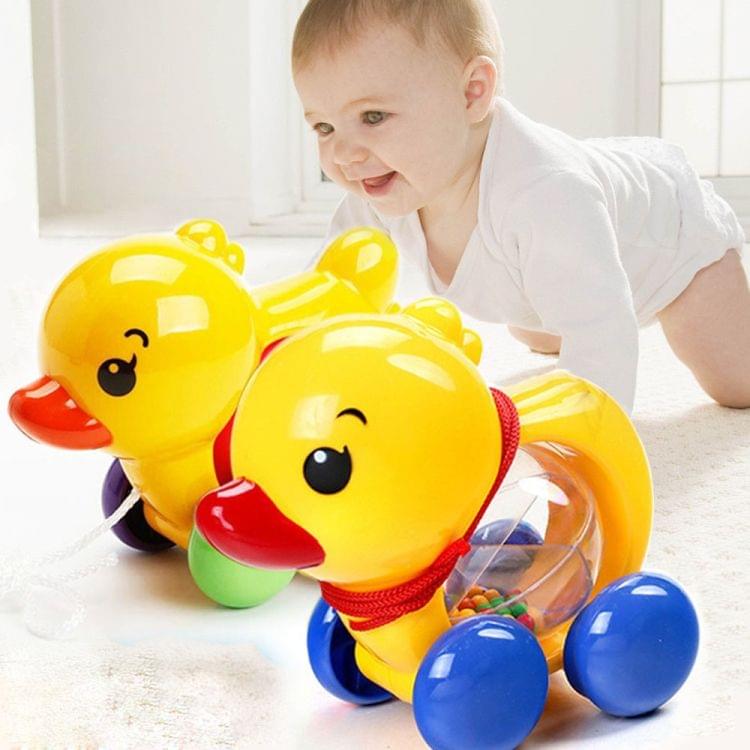 Baby Rattles Pull rope Duck Animals Hand Jingle Shaking Bell Car Rattles Toys Music Handbell for Kids(Yellow model 130g)