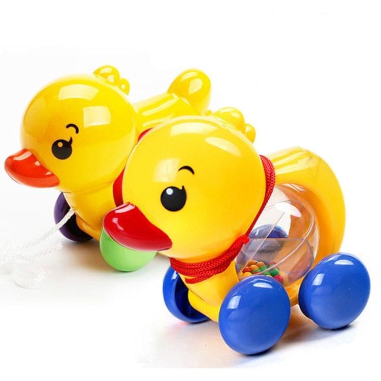 Baby Rattles Pull rope Duck Animals Hand Jingle Shaking Bell Car Rattles Toys Music Handbell for Kids(Yellow model 130g)