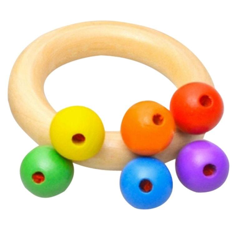 Baby Wooden Rattle Bell Toys Infant Handbell Rattles Kids Musical Instrument Educational Toy Funny Newborns Handle Bells Toys(Ring type)