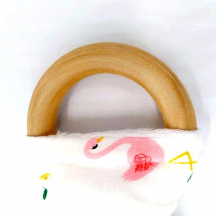 3 PCS Bunny Ear Teether Safe Organic Wood Teething Ring(C-1)